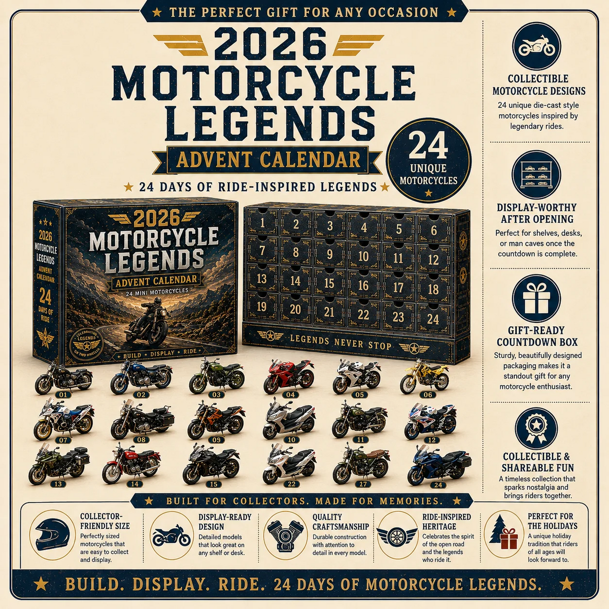 2026 Motorcycle Legends Advent Calendar – 24 Mini Motorcycles for Every Rider & Collector